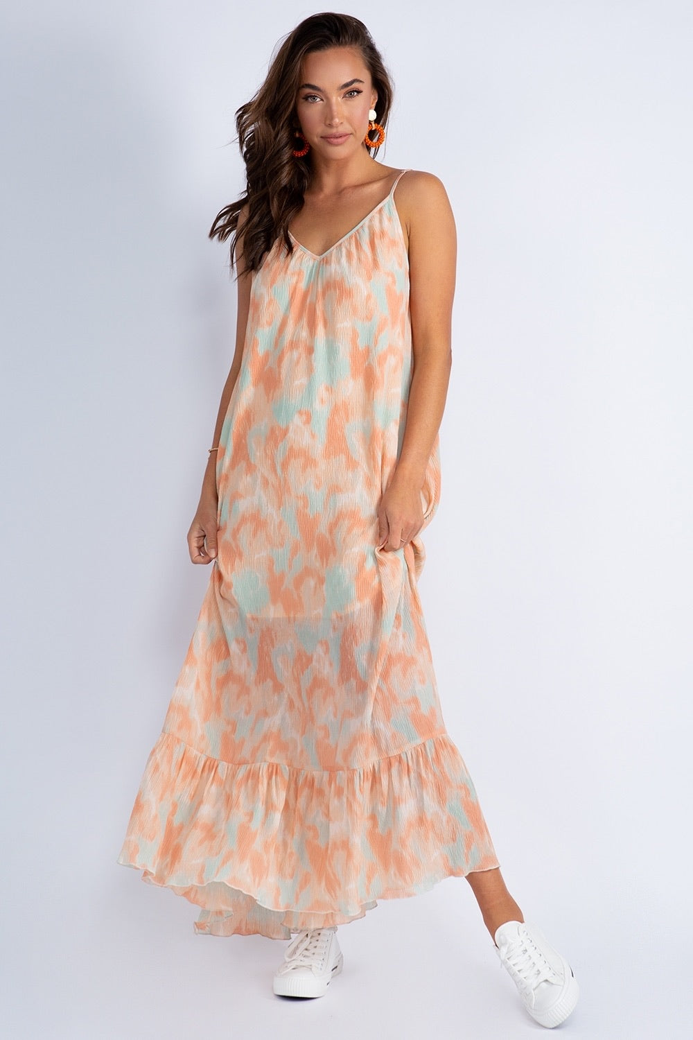 Abstract Maxi Crinkle Dress